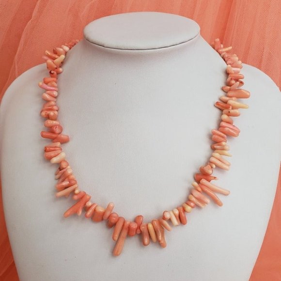 VTG Angel Skin Branch Coral Necklace 16" Long 925 Sterling Silver Clasp Pink - Picture 8 of 10